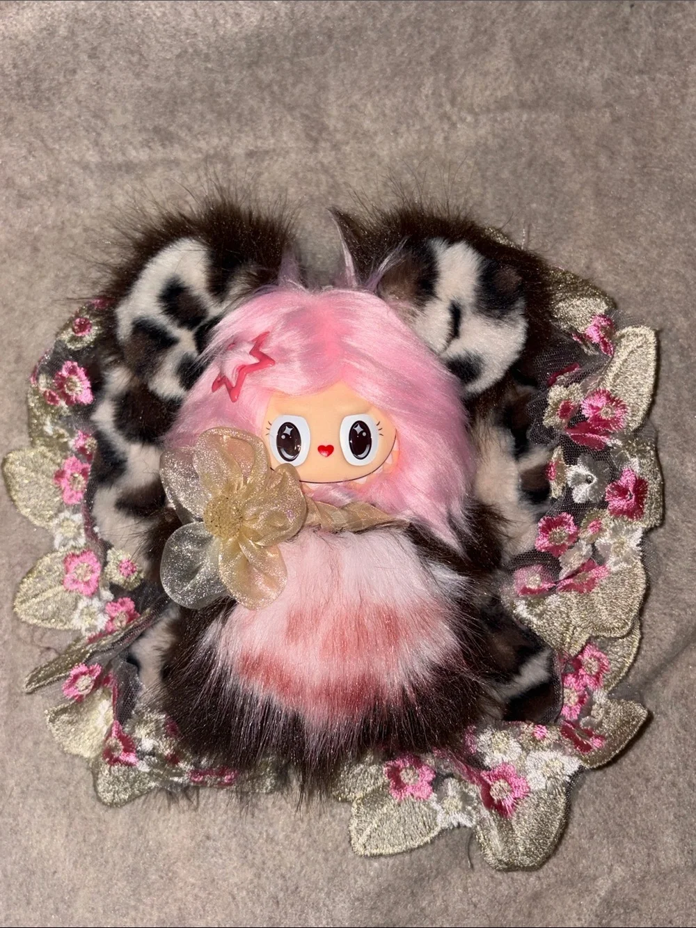 High Quality Custom La.bu.bu Kawaii Pink Faux Fur Bag Charm